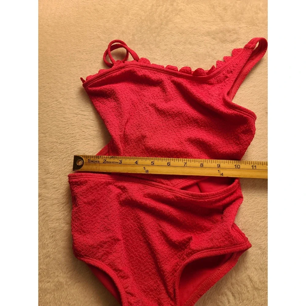 Art Class Girls Pink One Shoulder Scallop Cut Out One Piece Swimsuit L 10/12